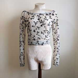 Sheer Mesh Floral Beige and Black Top